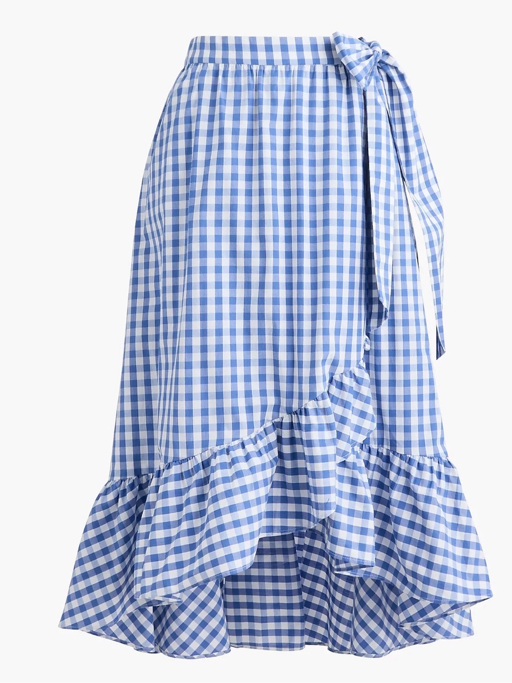J. Crew Factory Blue & White Gingham Wrap Midi Skirt